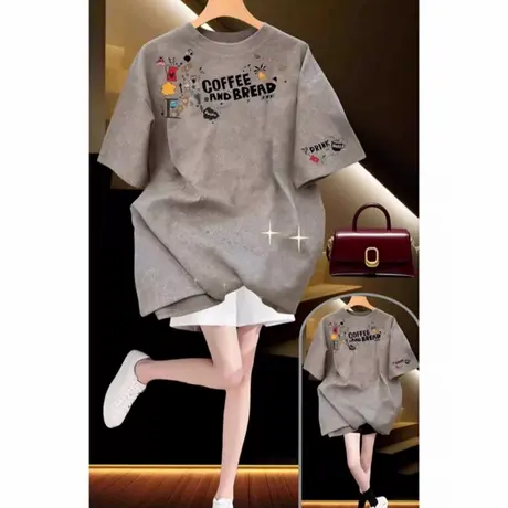 2025年灰色夏季超火炸街减龄独特漂亮上衣设计感小众时尚印花t恤商品大图