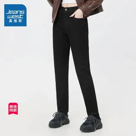 JW真维斯女装冬季 百搭黑色女式牛仔11.5安弹性牛仔长裤商品大图