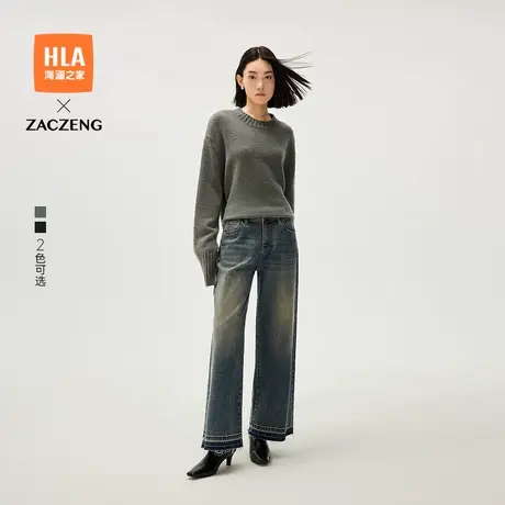 HLA/海澜之家曾超联名宽松直筒牛仔裤25春夏新五袋款休闲裤子女装商品大图