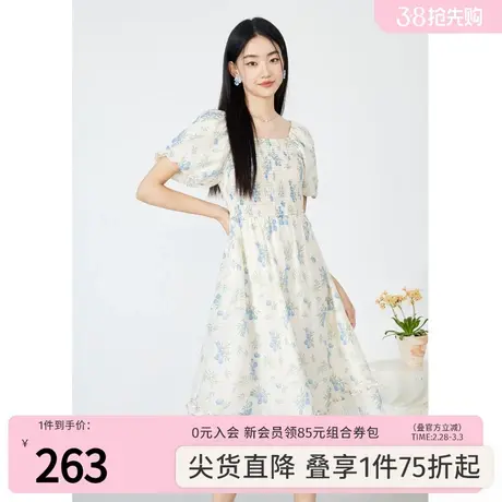 秋水伊人清新素雅印花连衣裙2023年夏季新款女X版高级感中长裙子商品大图