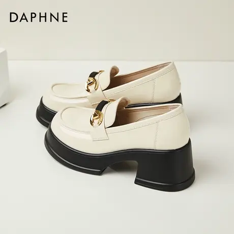 Daphne达芙妮 小个子网红穿搭~米色粗跟乐福鞋春秋时尚一脚蹬单鞋商品大图