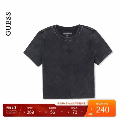 GUESS25年新款夏季女士简约纯色短款圆领短袖T恤-W5PP87K2Q40图片