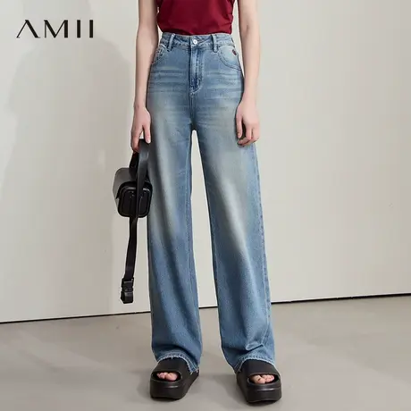 AMII【复古港风】2025秋季复古怀旧港风宽松直筒阔腿长裤牛仔裤女商品大图