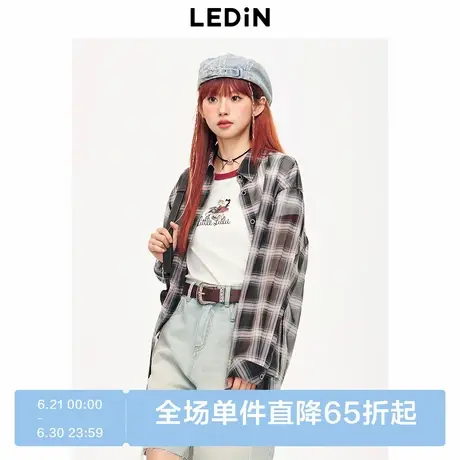 乐町2024夏新款美式复古薄款清透格纹衬衫C2CAE2146商品大图