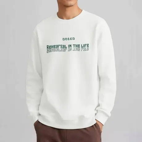 320g重磅白色卫衣男长袖t恤加绒保暖圆领无帽上衣服秋冬潮流百搭图片