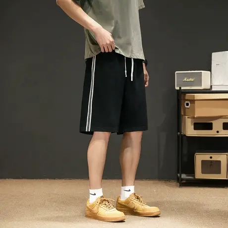 唐狮夏季新款男士休闲短裤拼接五分裤宽松运动直筒裤子小细节图片