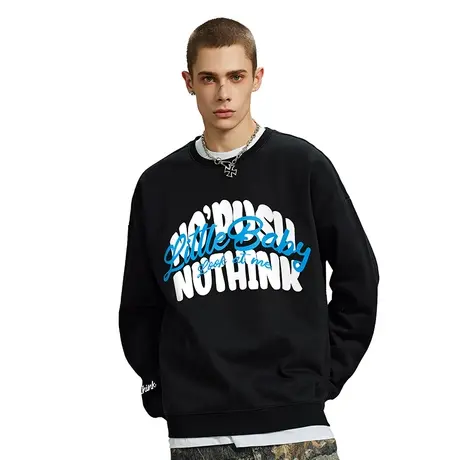 Nuthink美式重磅420g字母圆领卫衣潮牌男潮流大码宽松秋冬上衣潮商品大图