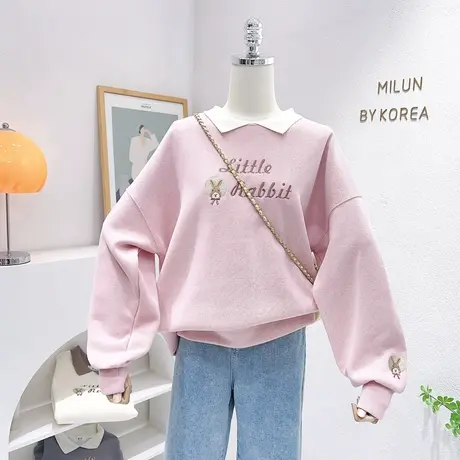 2023春季新款上衣韩国东大门甜美兔子设计感polo翻领长袖卫衣软糯图片