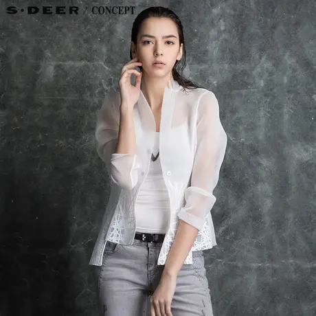 【新品】sdeer圣迪奥正品女装现代科技感网格错摆上衣S16182264图片