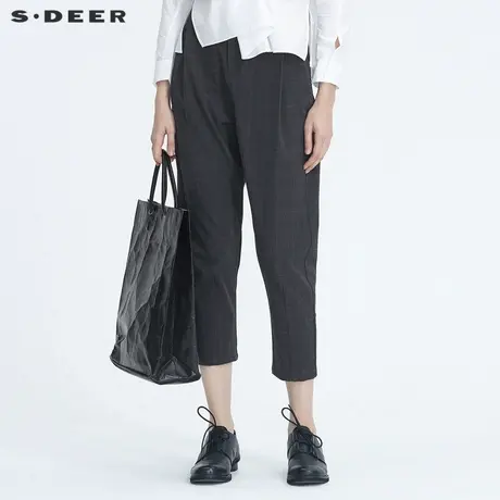 sdeer圣迪奥年女装通勤复古格纹暗褶插袋九分裤S20460803图片