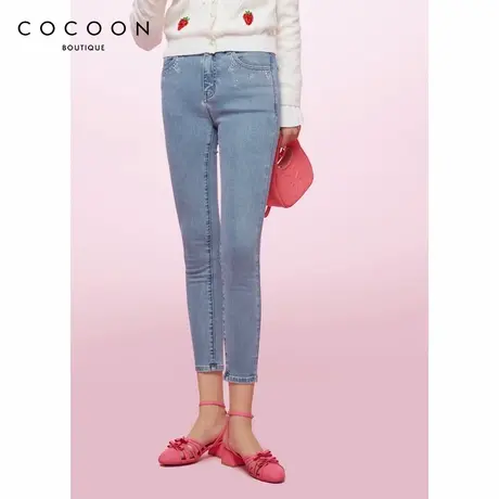 可可尼COCOON商场同款时尚裤子2024秋冬新款女高腰百搭小脚牛仔裤图片