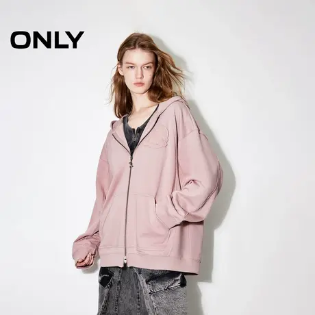 ONLY奥莱春季时尚纯棉开衫落肩连帽字母卫衣女商品大图