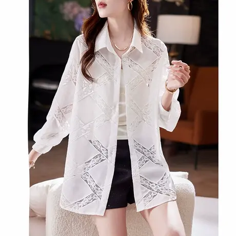 宝诗黎OL蕾丝镂空长袖衬衫2025夏季韩版宽松休闲气质防晒衬衣女图片
