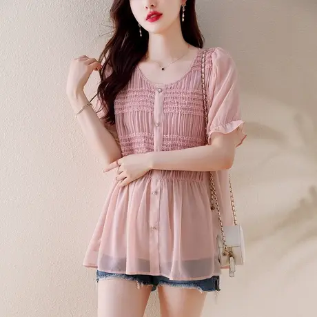甜美雪纺衬衫女夏装新款时尚设计感小众女上衣宽松显瘦遮肉小衫女商品大图