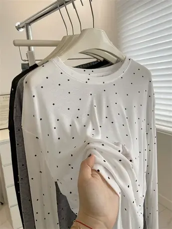 轻薄天丝波点防晒衣！春夏慵懒风百搭宽松显瘦圆领套头长袖T恤女商品大图