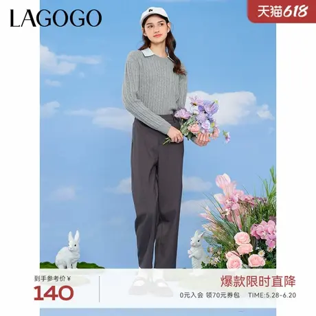 LAGOGO深灰色直筒西装裤拉谷谷春秋新品垂感格雷系穿搭裤子女商品大图