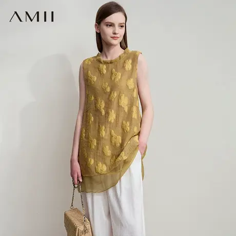 AMII【新中式刺绣衬衫】25夏新中式小立领挂脖无袖刺绣衬衣衬衫女商品大图