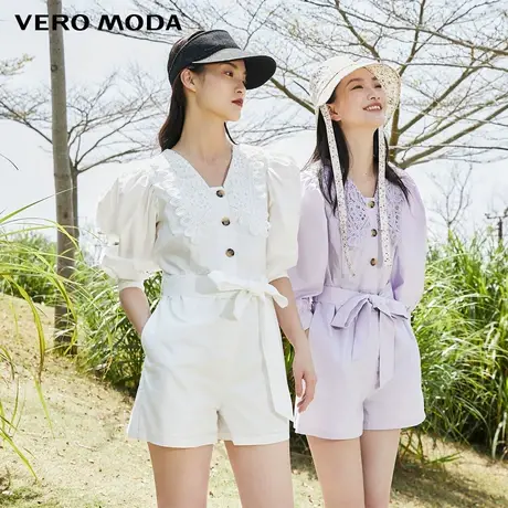 Vero Moda奥莱连体短裤子女夏季清仓公主泡泡袖蕾丝领收腰V领休闲商品大图