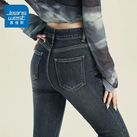 KZ真维斯新款复古高腰微喇牛仔长裤高个子加长款春秋季喇叭裤子女商品大图