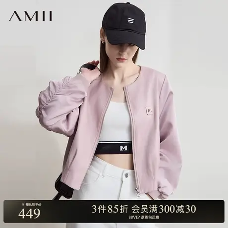 Amii【复古PU皮衣】2025春款韩系简约复古风常规款PU皮衣外套女图片