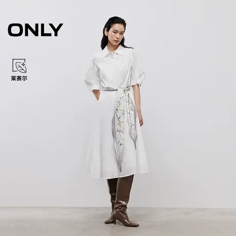 ONLY2025夏季新款优雅A字伞摆丝巾装饰腰带短袖衬衫裙连衣裙女商品大图