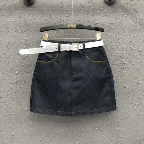 港味复古深蓝色牛仔半身裙女2025夏季新款小个子高腰A字包臀短裙商品大图