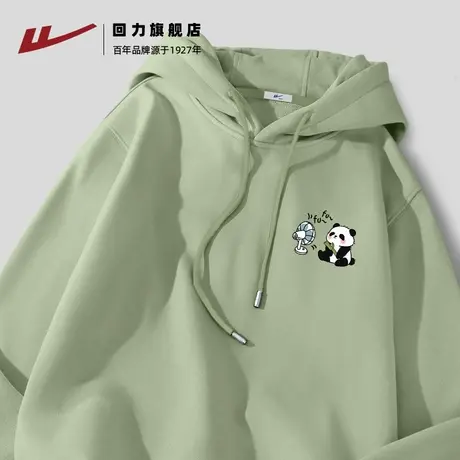 回力豆绿色简约潮牌男女重磅连帽卫衣春秋季宽松大码学生外套潮S图片