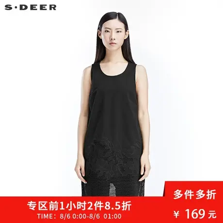 sdeer圣迪奥2018秋季女装挺括A廓绣花网眼连衣裙S16381231商品大图