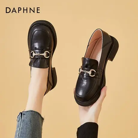 Daphne/达芙妮百搭舒适单鞋2022年秋冬通勤风小皮鞋漆面低跟女鞋商品大图