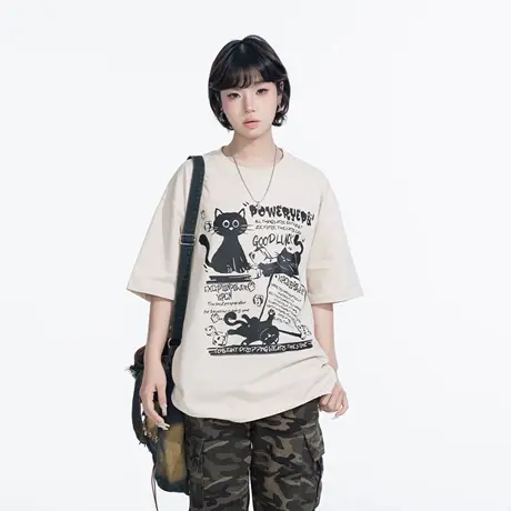 YEP潮牌印花短袖t恤女春夏2025新款设计感半袖宽松情侣装小众上衣图片