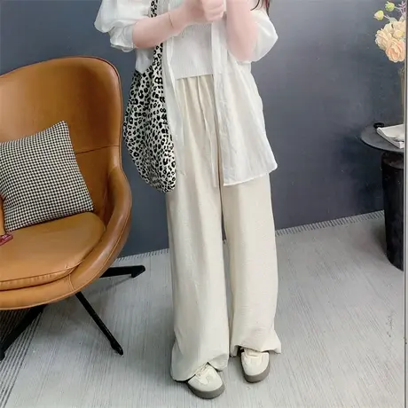 松弛感亚麻阔腿裤女夏季2025年新款宽松薄款休闲高腰垂感拖地长裤商品大图