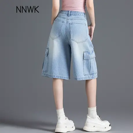 浅色工装阔腿牛仔短裤女夏季2025新款薄款高腰宽松五分裤直筒中裤商品大图