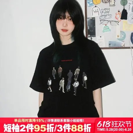2025新款爆款宽松显瘦黑色正肩t恤女设计感街头风潮牌重磅上衣夏图片