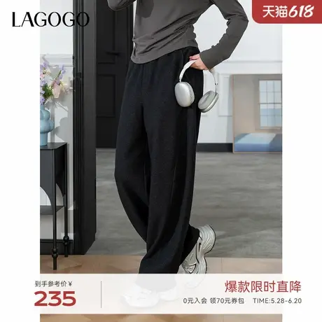 LAGOGO宽松系带直筒休闲裤女拉谷谷2025年春季新款高腰舒适长裤商品大图