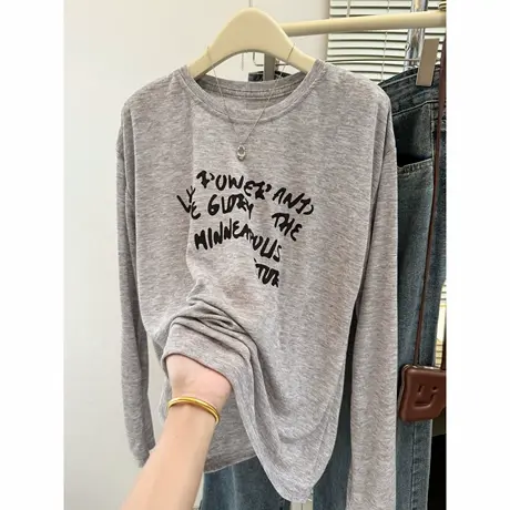 美式字母印花薄款微透长袖防晒罩衫女夏季宽松韩版外搭T恤上衣潮图片