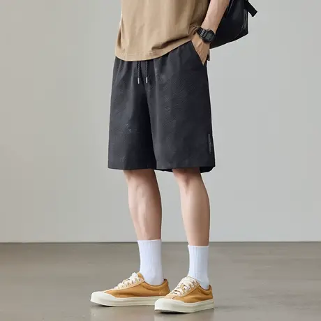 肌理感简约印花短裤男士2025夏季新款宽松大码潮流轻奢运动五分裤图片