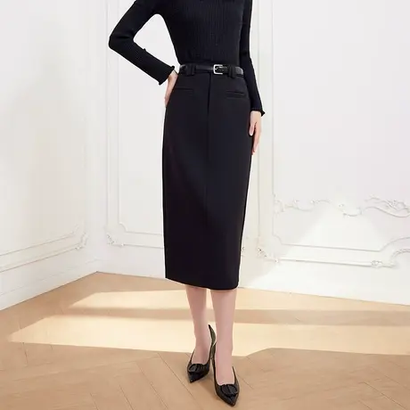 希区瑞普轻熟气质半身裙开衩百搭通勤垂感显瘦包臀西装装饰口袋商品大图