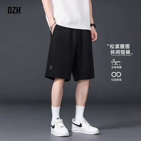 男士黑色微弹休闲短裤男款2025新款透气运动裤美式五分裤中裤潮牌商品大图