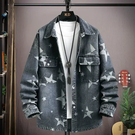 青少年春秋季牛仔衣外套男学生帅气星星工装夹克潮牌美式休闲秋装图片