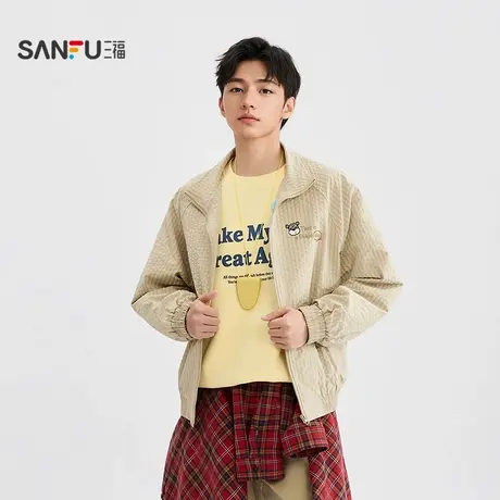三福2025秋季男士小狗英文刺绣工装夹克 休闲趣味外套506154商品大图