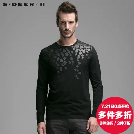 sdeerhe圣迪奥男装2017秋装时尚现代概念贴皮长袖T恤H14370212图片