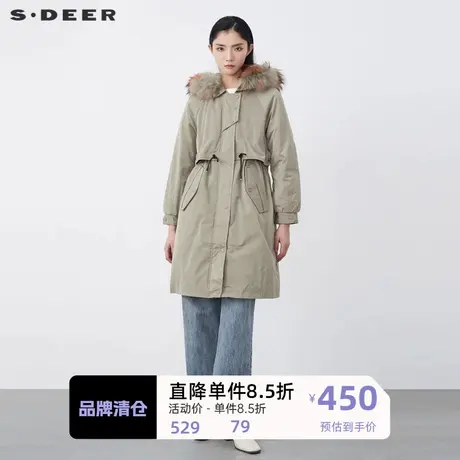 sdeer圣迪奥女装时尚毛领收腰拼接派克服羽绒服S20482463图片
