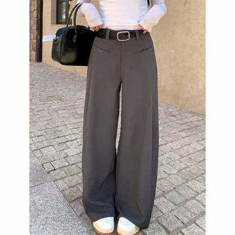 尔给早春直筒阔腿西裤女宽松显瘦垂感时尚小个子高腰拖地休闲裤图片