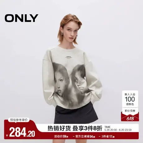 ONLY奥莱2025夏季新款时尚人像印花宽松圆领落肩卫衣女商品大图