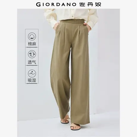 佐丹奴裤子女装天然棉麻压线半松紧腰梭织休闲长裤 13415223商品大图