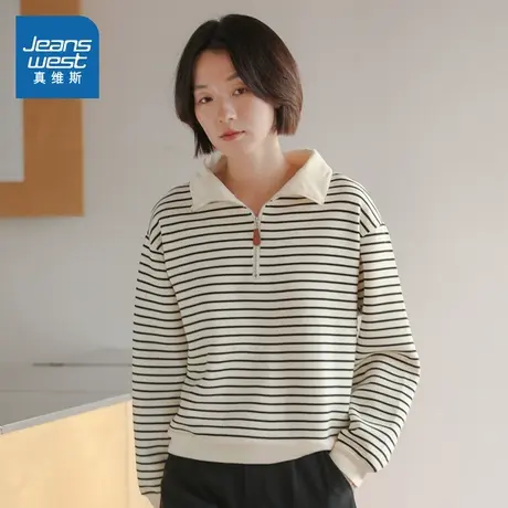 XB真维斯女装2025春季新款 潮流百搭日系通勤宽松半拉链长袖卫衣商品大图