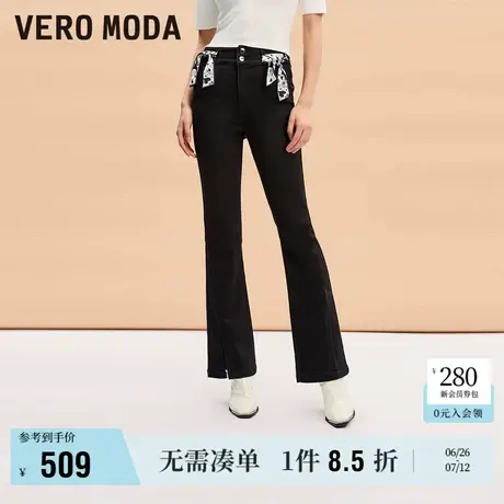 Vero Moda奥莱牛仔裤女春秋新款丝带开叉高腰九分微喇裤子百搭商品大图