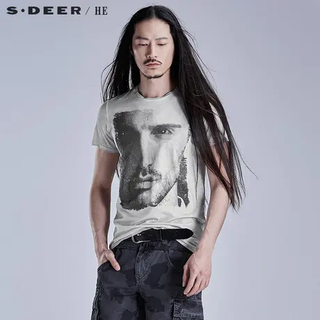 sdeerhe 🍠圣迪奥男装夏时尚舒适灰调做旧男士短袖T恤H15270115商品大图