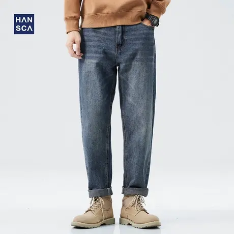 hansca宽松牛仔裤男2022年秋季新款潮流复古直筒休闲蓝色锥形长裤商品大图