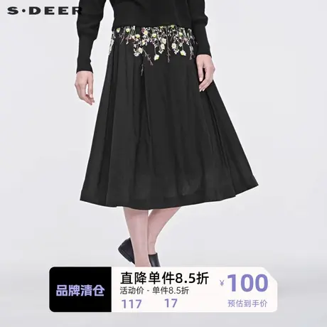 sdeer圣迪奥女田园风优雅植物绣花弧形下摆A字半身裙S19181111👛商品大图